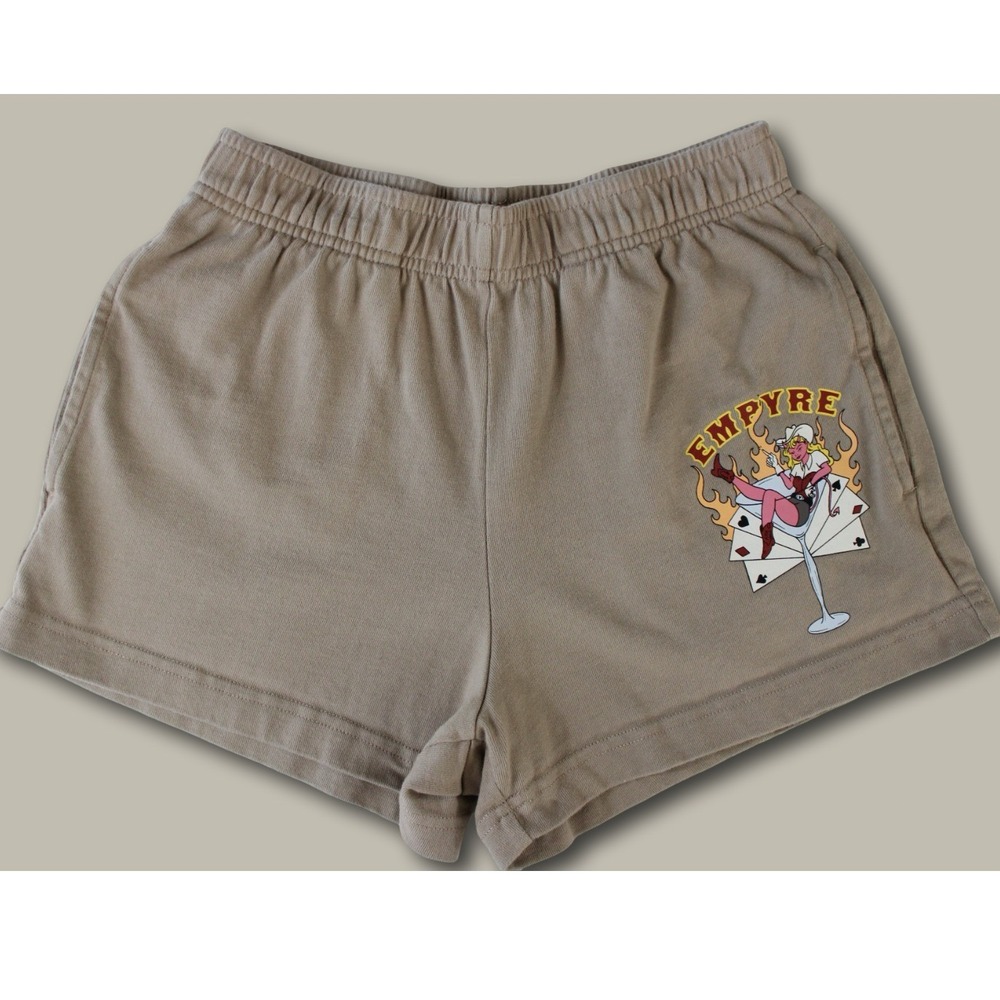 Empyre Graphic Cowgirl Devil Lounge Shorts XS Tan High Rise Skate Streetwear